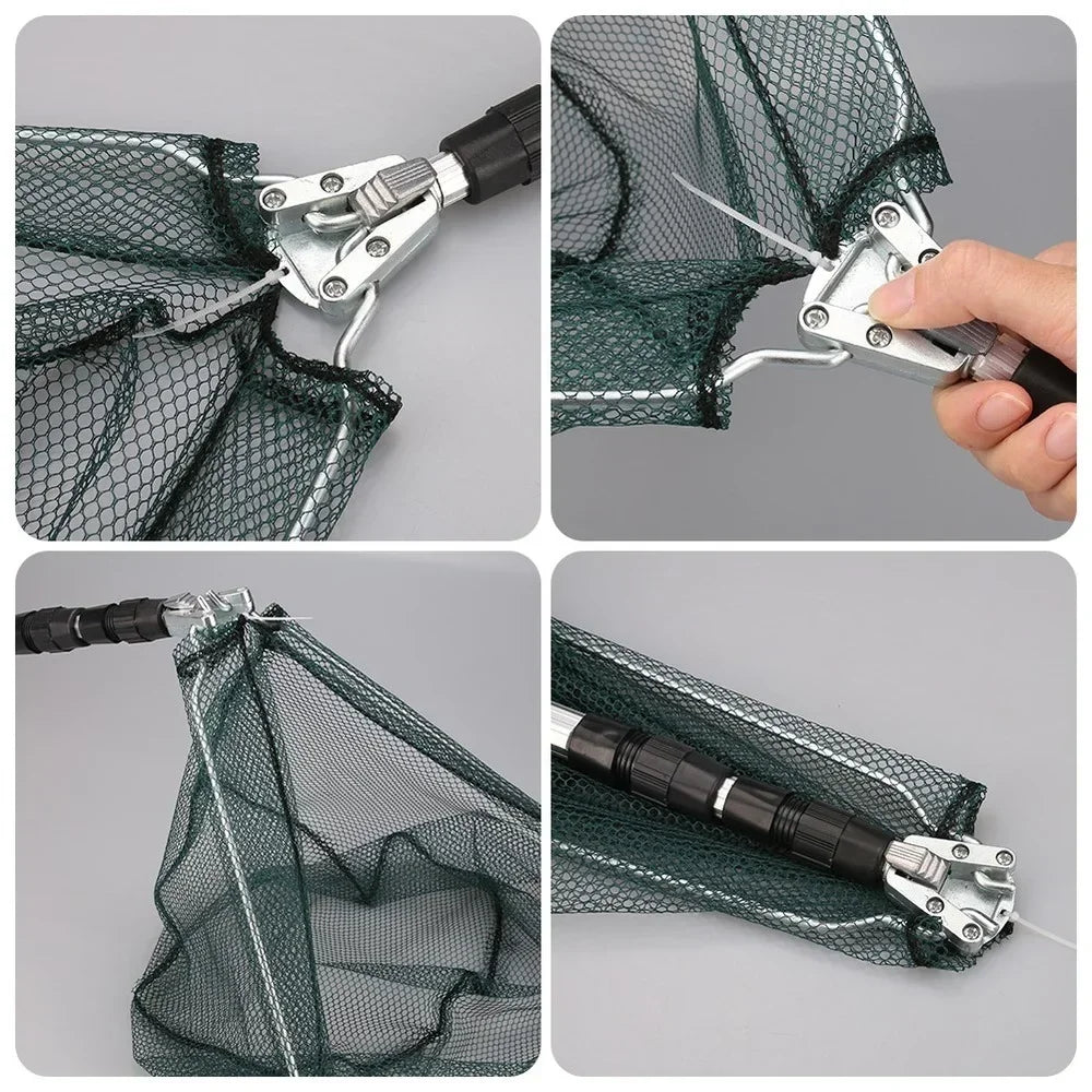 Telescopic Fishing Net Pole Extending and Folding.