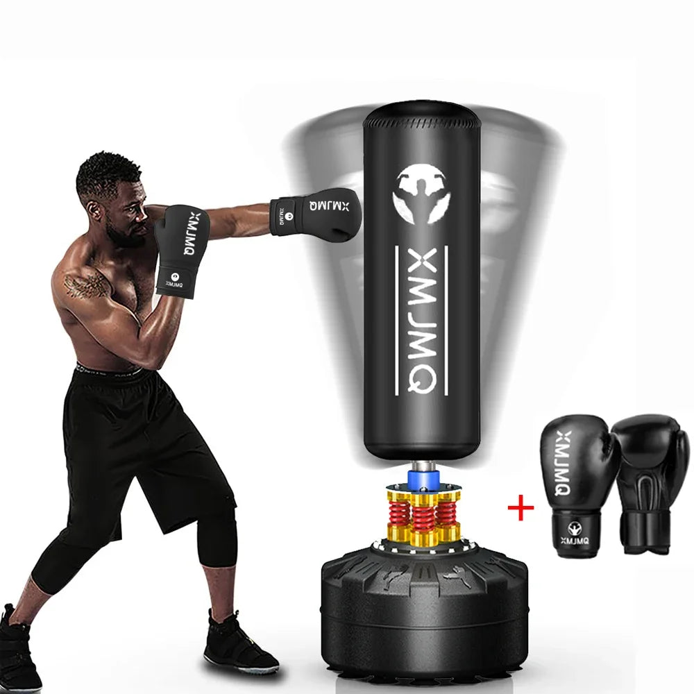 Standing Boxing Bag post with gloves