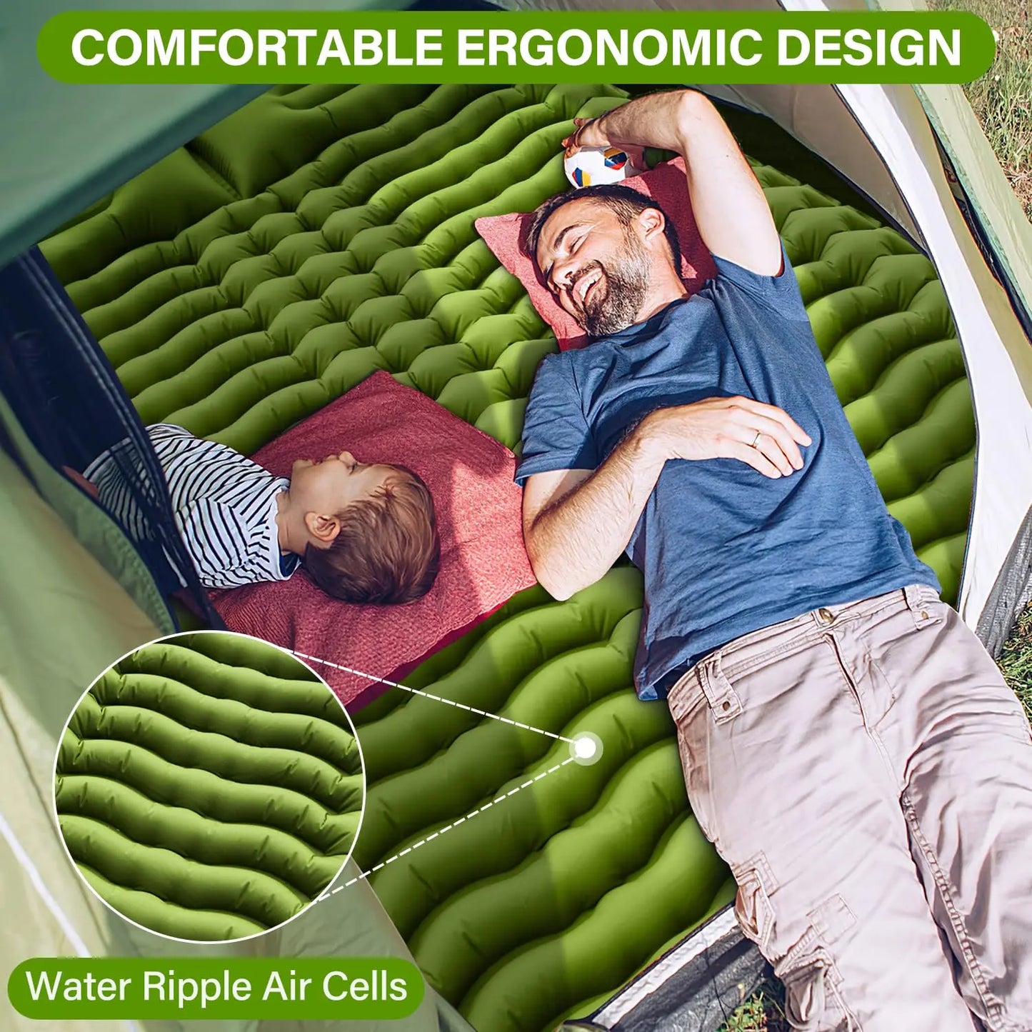 Double Sleeping Pad 4" Thick for 2 Person with Pillow Built-in