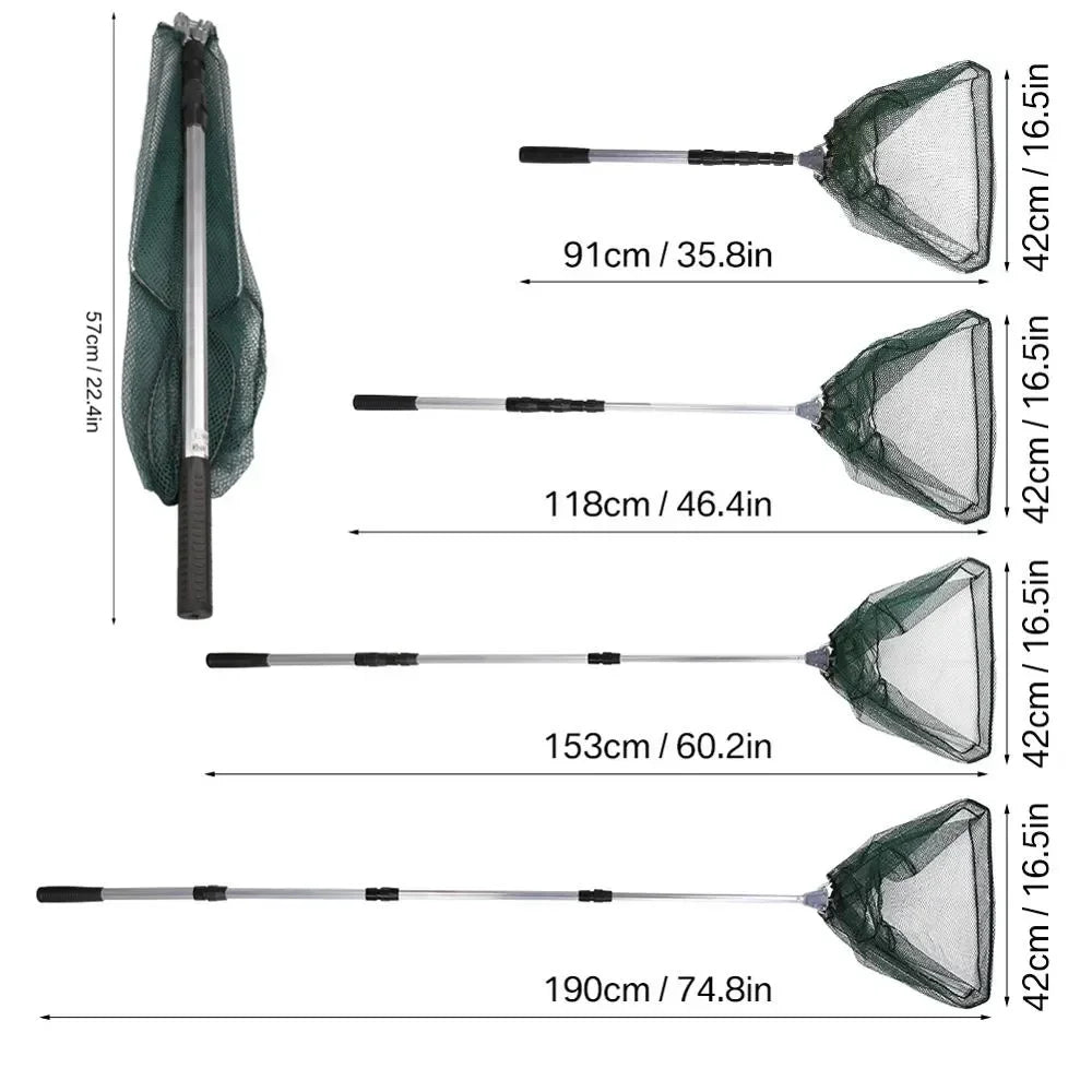 Telescopic Fishing Net Pole Extending and Folding.