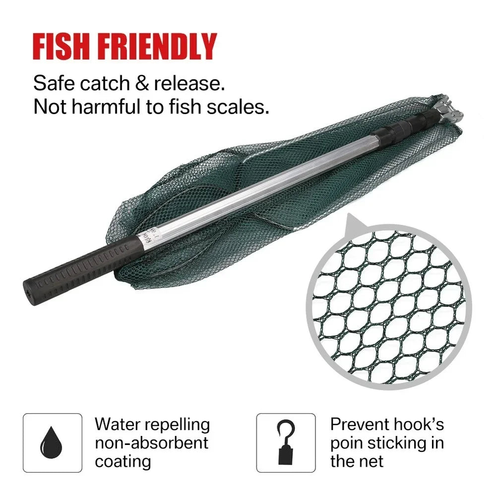Telescopic Fishing Net Pole Extending and Folding.