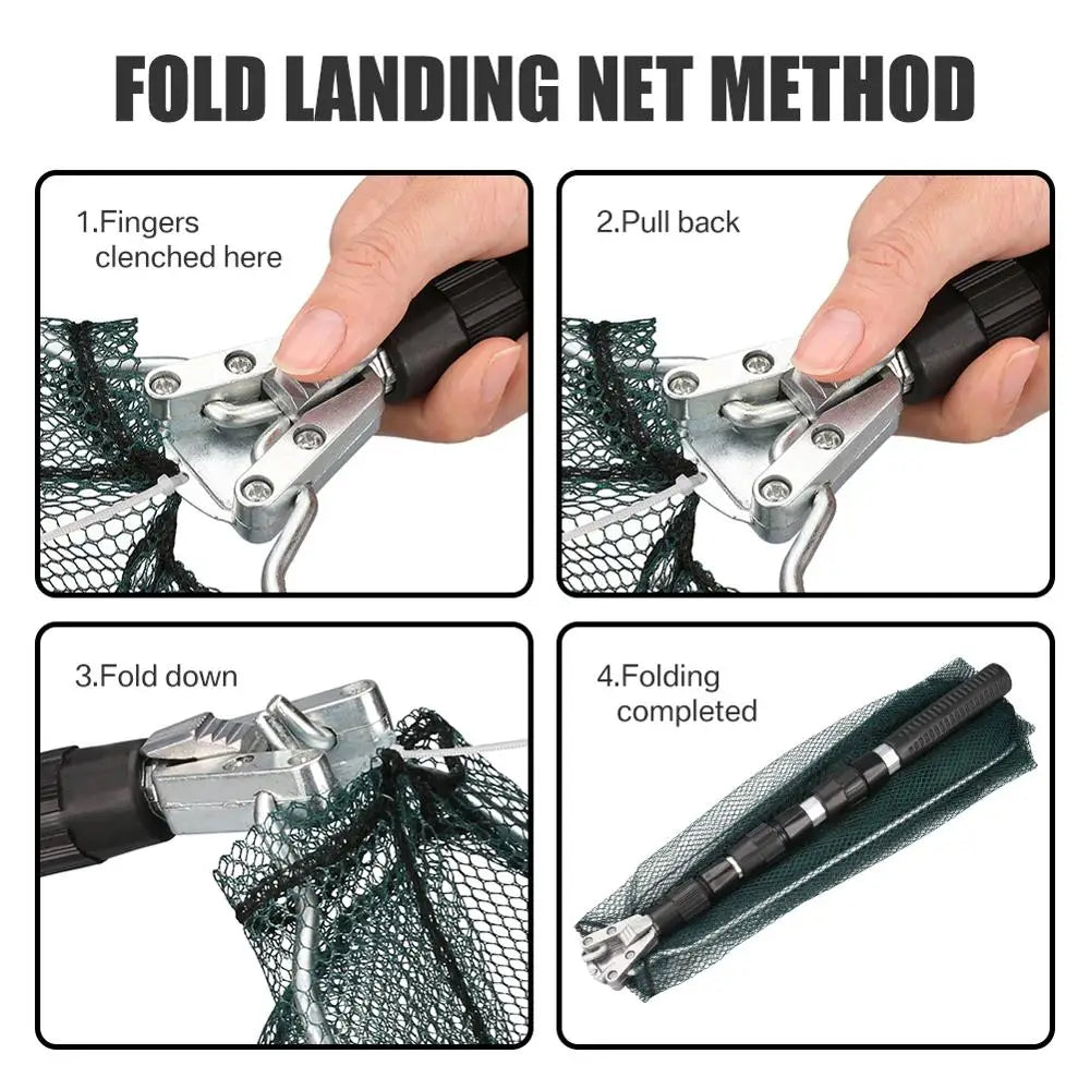 Aluminum Fishing Net Telescoping Foldable and Retractable Pole for catching.