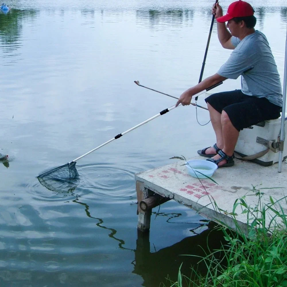 Telescopic Fishing Net Pole Extending and Folding.