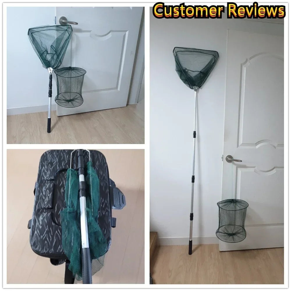 Telescopic Fishing Net Pole Extending and Folding.