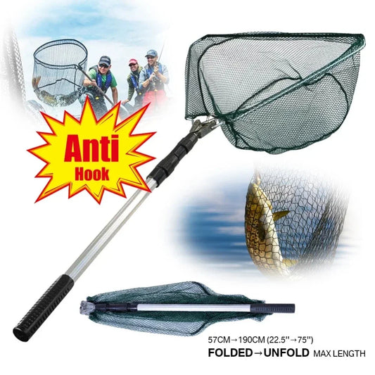 Telescopic Fishing Net Pole Extending and Folding.