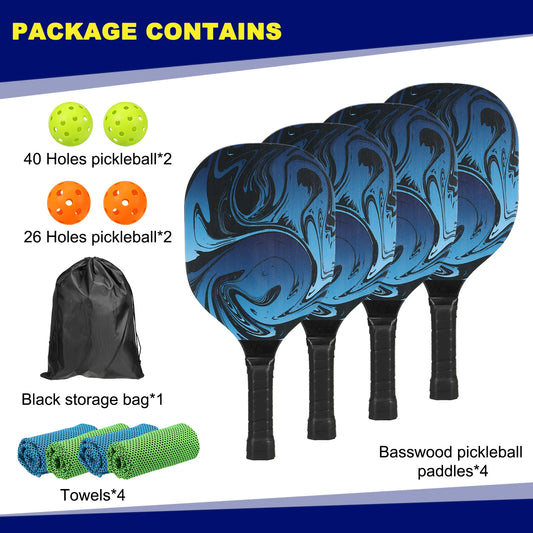 Pickleball Carry Bag Set with 4 Rackets,Balls and Cooling Towels.