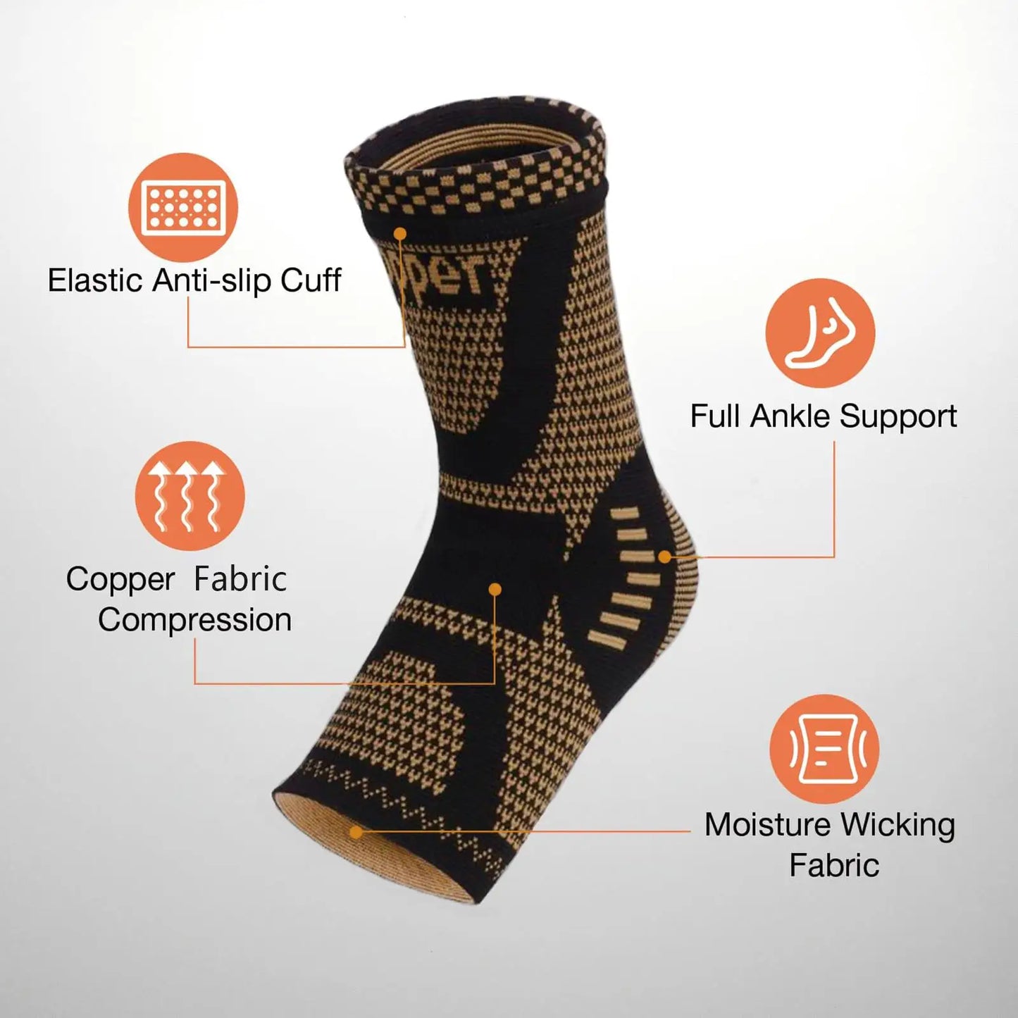 Copper Compression Ankle Brace Socks for Sprains and Arthritis.