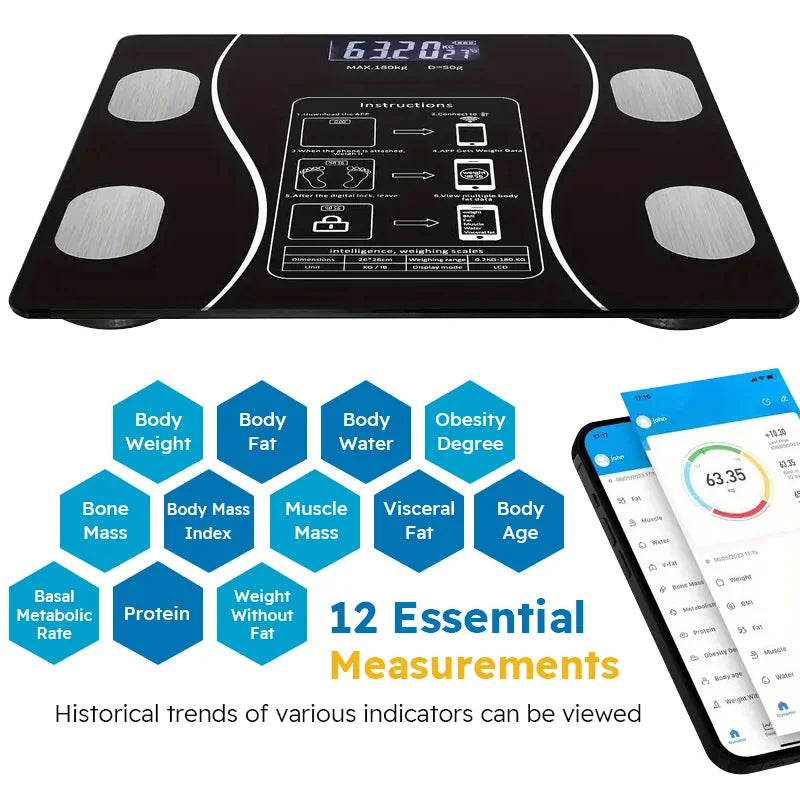Smart Wireless Digital Body composition Fat Scale LED.