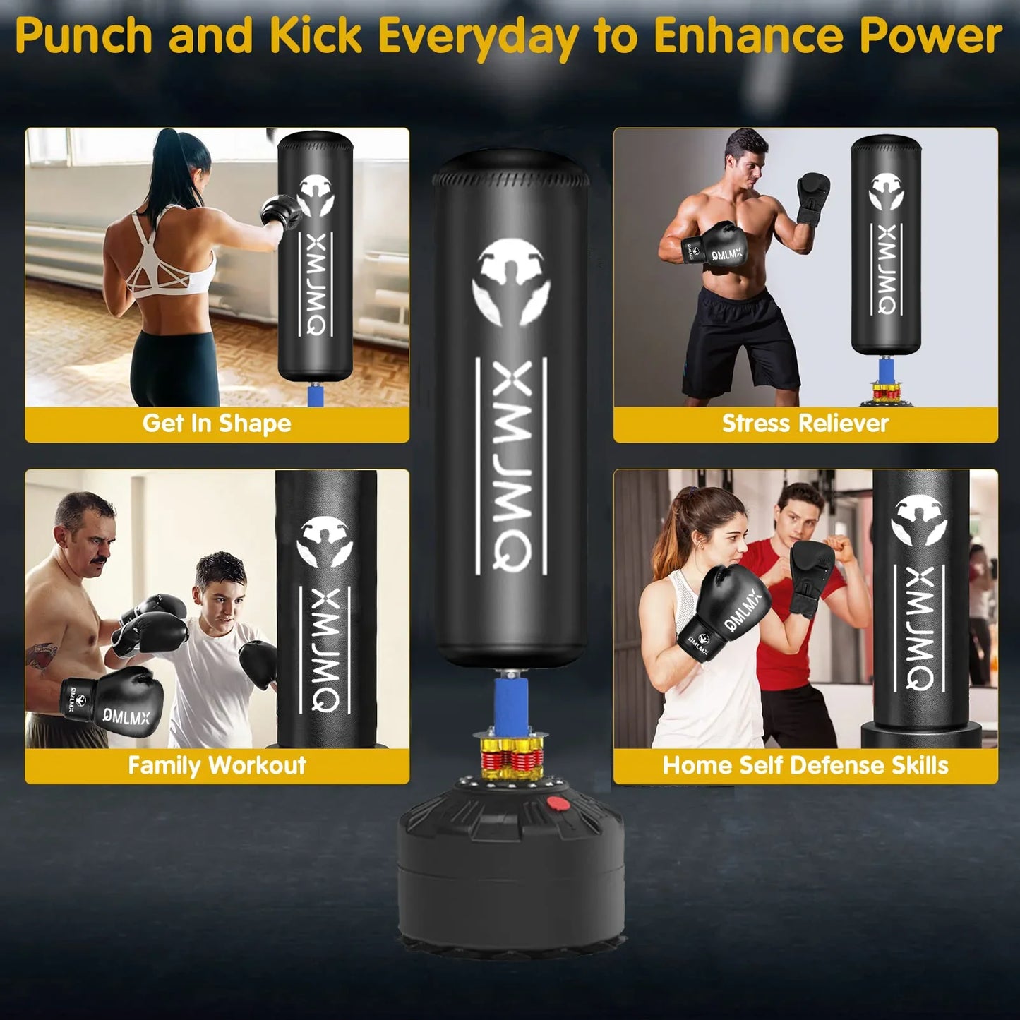 Standing Boxing Bag post with gloves