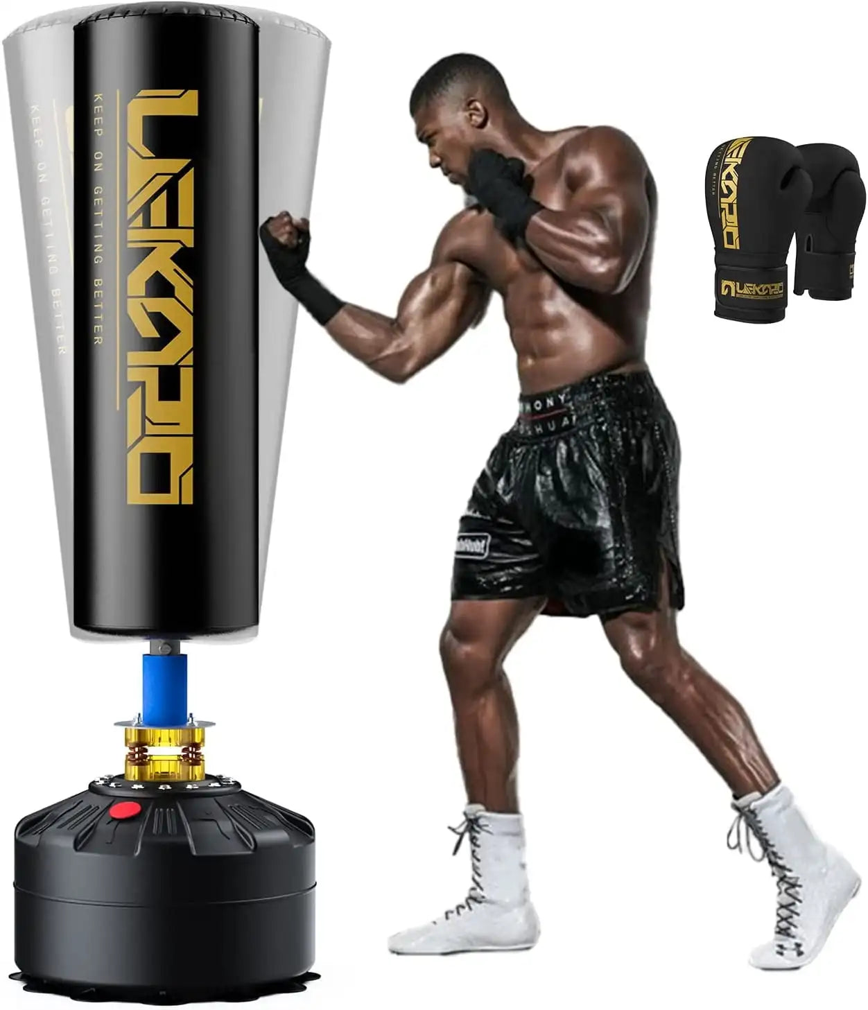 Standing Boxing Bag post with gloves