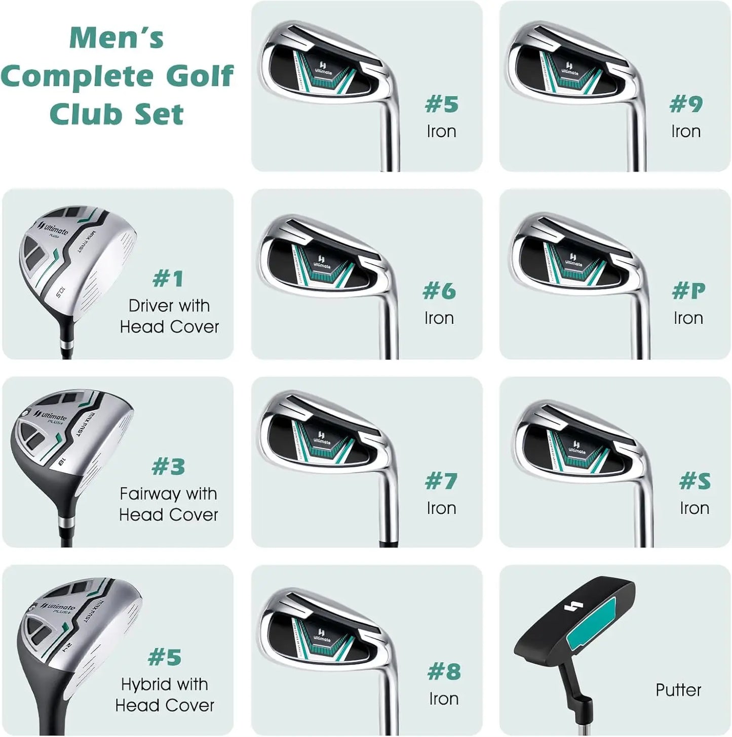 12 Pieces Men’s Right Hand Complete Golf Club Set.