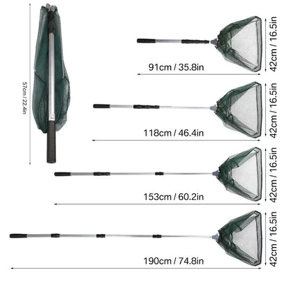 Telescopic Fishing Net Pole Extending and Folding.