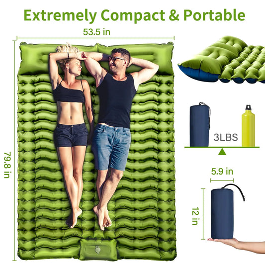 Double Sleeping Pad 4" Thick for 2 Person with Pillow Built-in