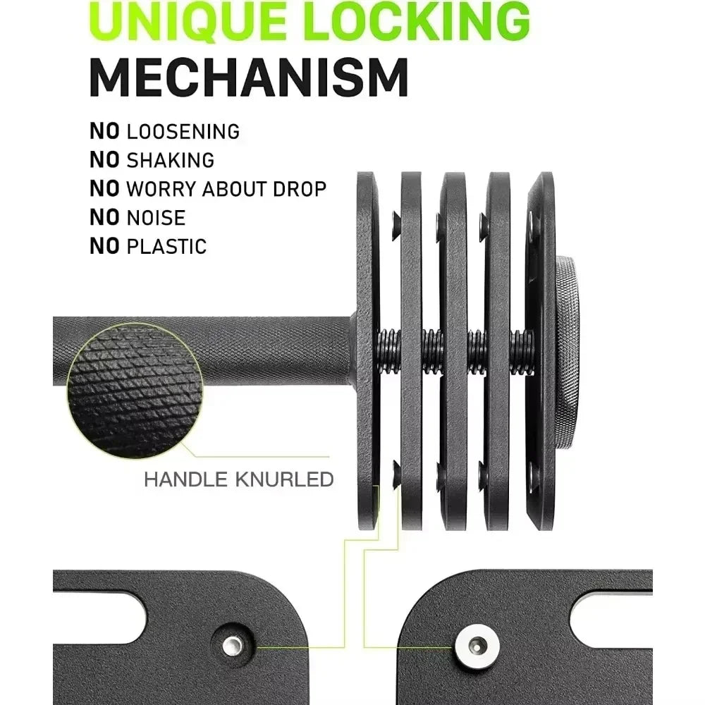 Adjustable Dumbbell 10-50lb, 5lb Increments, for Home Gym.