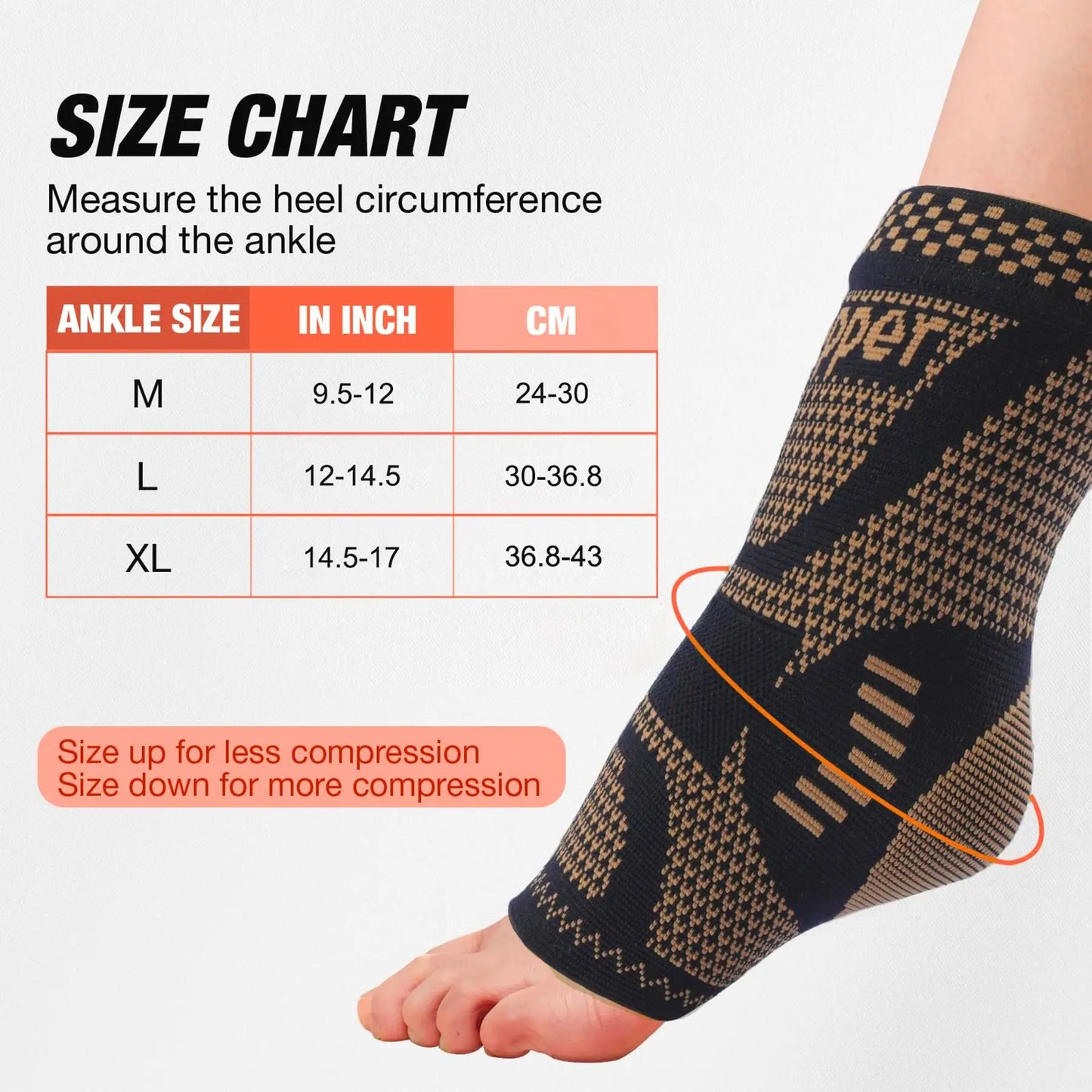 Copper Compression Ankle Brace Socks for Sprains and Arthritis.