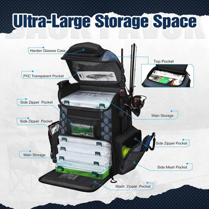 Fishing Tackle Backpack with Rod Holders