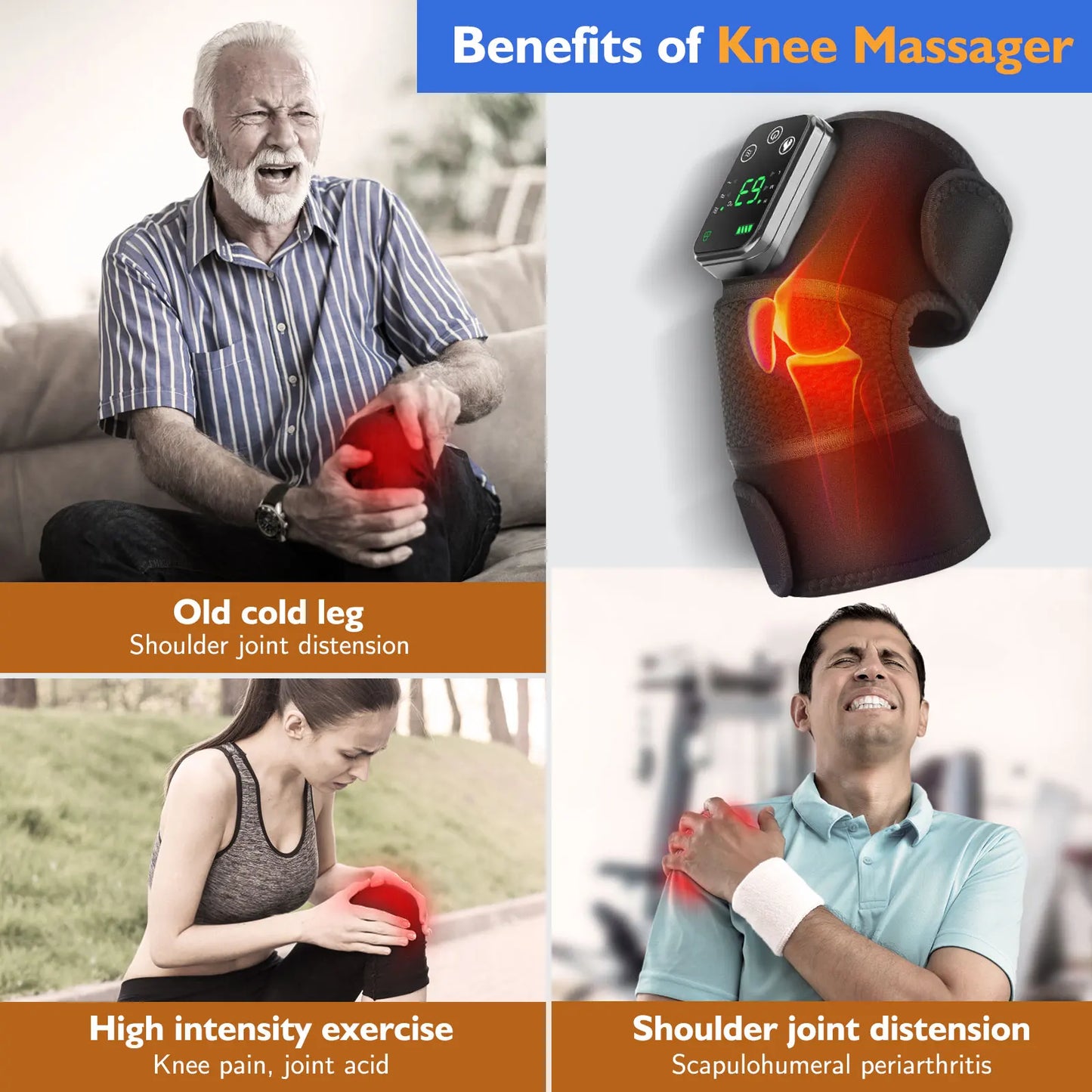 3 in 1 Shoulder,Knee and Elbow Heated Vibration Massager Pad