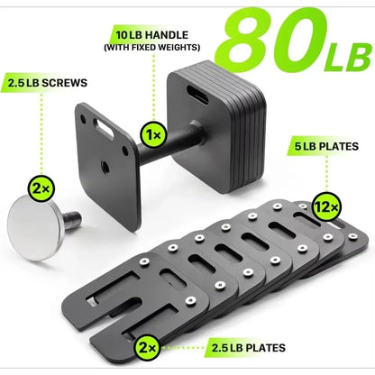 Adjustable Dumbbell 10-50lb, 5lb Increments, for Home Gym.
